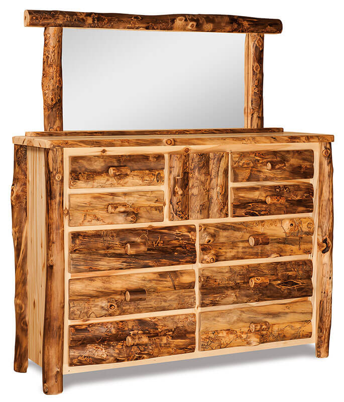 Fireside Log Furniture 10 Drawer 1 Door Dresser with Mirror Aspen