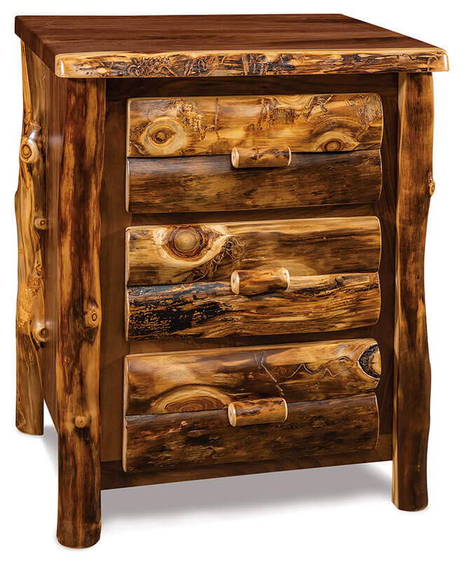 Fireside Log Furniture 3 Drawer Nightstand Aspen Walnut