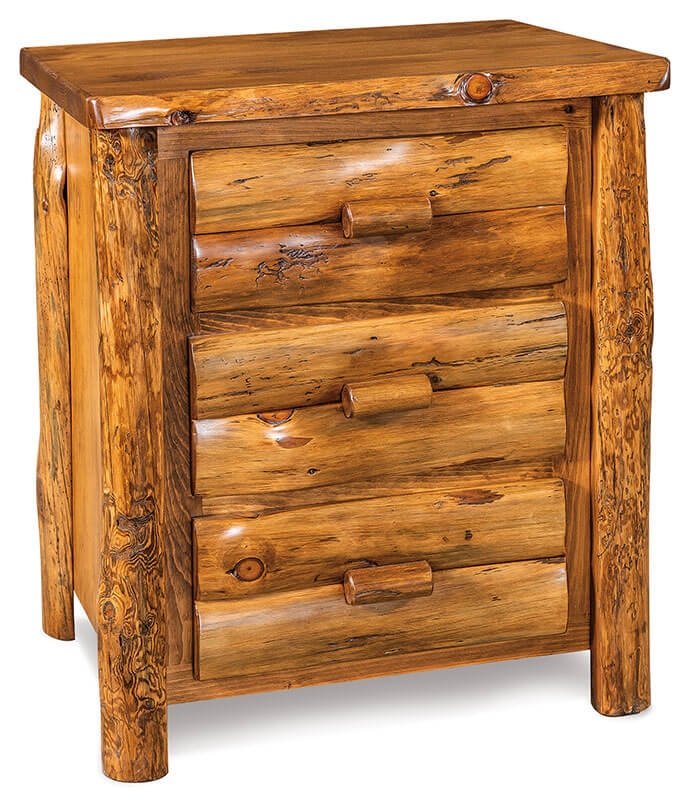 Fireside Log Furniture 3 Drawer Nightstand Rustic Pine Sealey Stain