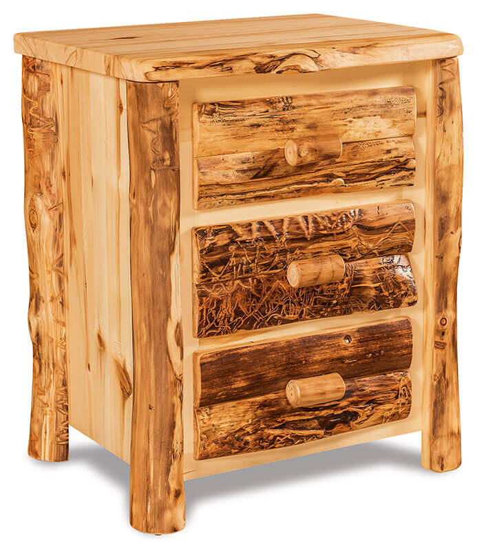Fireside Log Furniture 3 Drawer Nightstand with Sliding Top Aspen