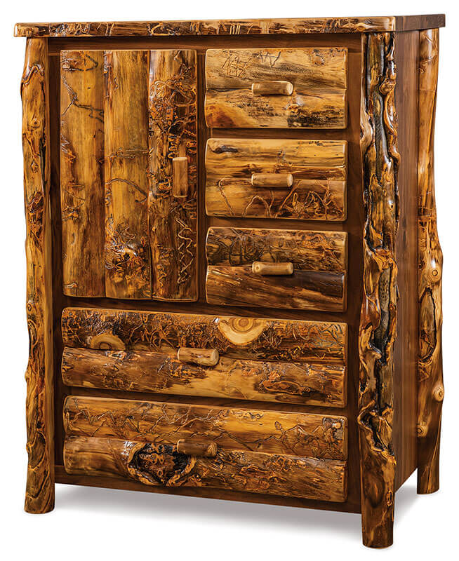 Fireside Log Furniture 5 Drawer 1 Door Armoire Aspen Walnut