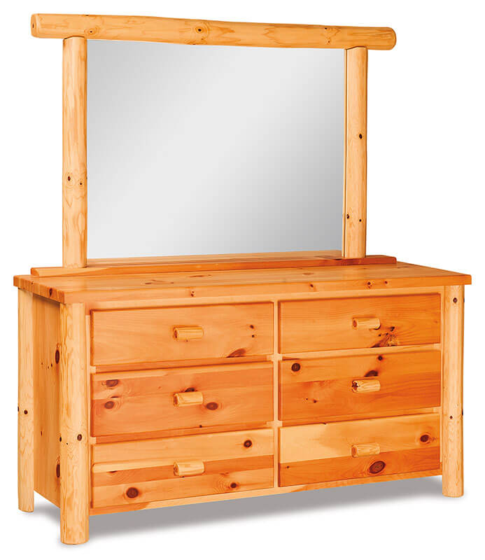 Fireside Log Furniture 6 Drawer Dresser with Mirror Plain Pine