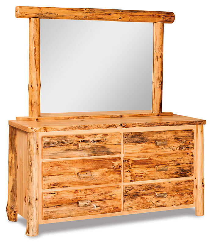 Fireside Log Furniture 6 Drawer Dresser with Mirror Rustic Pine