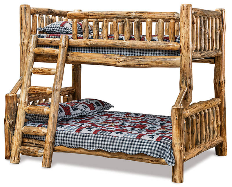 Fireside Log Furniture Full Twin Bunk Bed with Left Opening Rustic Pine