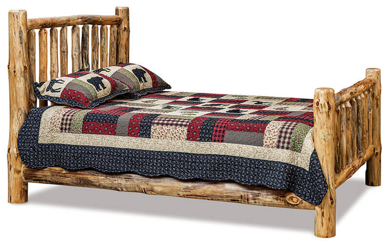 Fireside Log Furniture Queen Bed with Small Spindles Rustic Pine