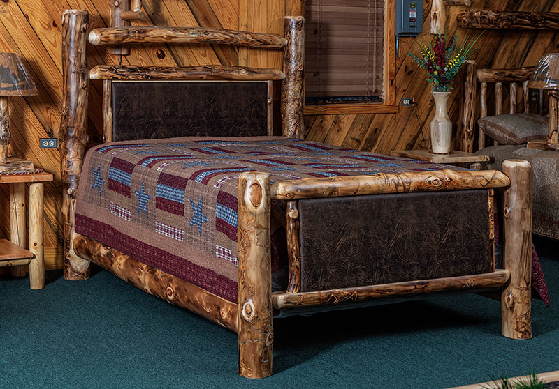 Fireside Log Furniture Queen Extra Rail Panel Bed with Fabric Insert Aspen