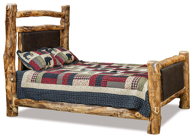 Fireside Log Furniture Queen Extra Rail Panel Bed with Leather Insert Aspen