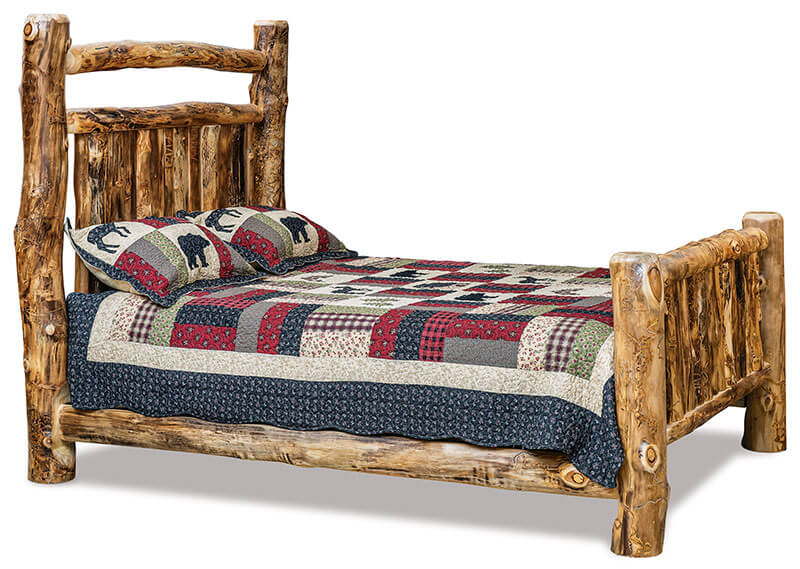 Fireside Log Furniture Queen Extra Rail Panel Bed with Slab Insert Aspen