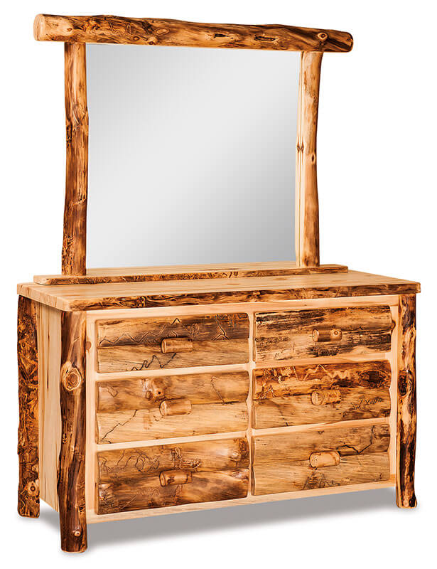 Fireside Log Furniture Small 6 Drawer Dresser with Mirror Aspen