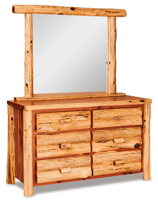 Fireside Log Furniture Small 6 Drawer Dresser with Mirror Red Cedar