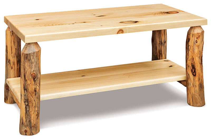 Fireside Log Furniture Coffee Table with Shelf