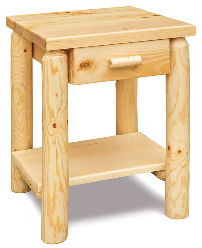 Fireside Log Furniture End Table with Drawer and Shelf