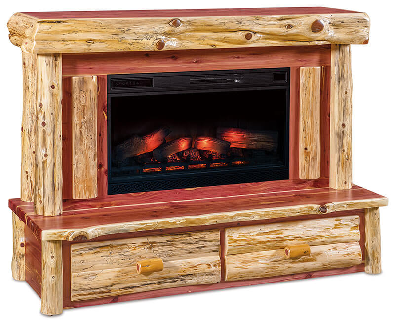 Fireside Log Furniture Fireplace with Mantle and Drawers