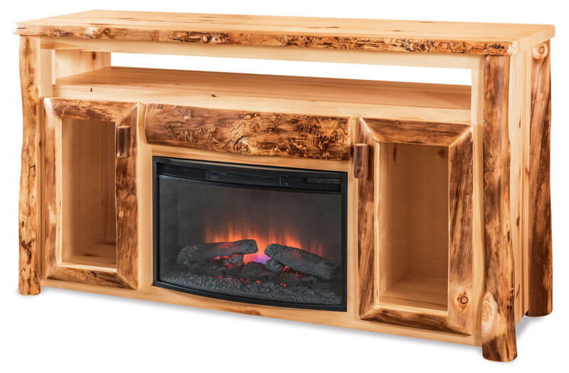 Fireside Log Furniture TV Cabinet with Opening and Fireplace