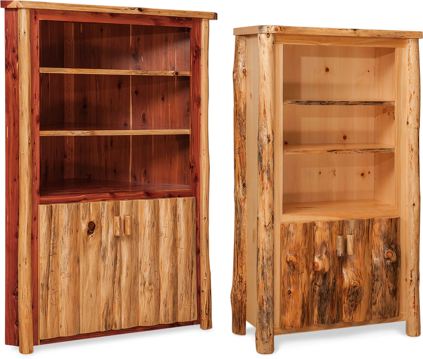 Fireside Log Furniture Bookcase and Corner Cabinet with Shelves