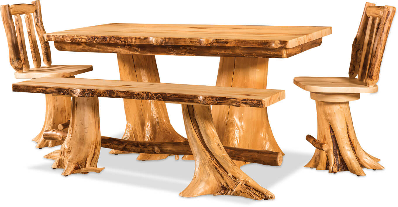 Fireside Log Furniture Kitchen Table with Dining Room Chairs