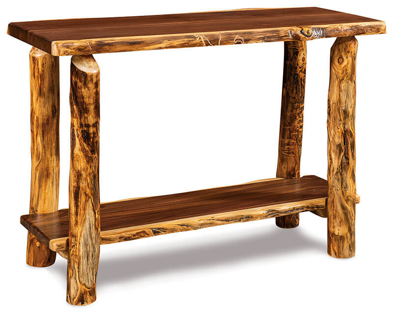 Fireside Log Furniture Sofa Table with Shelf Aspen Walnut